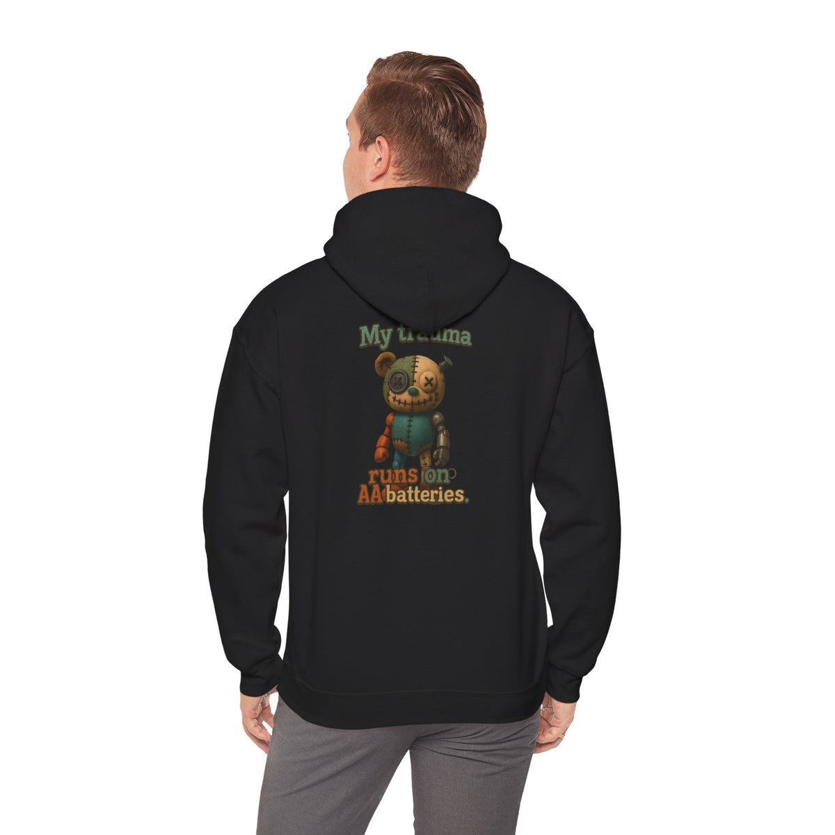 Bear Robot Hoodie — 'My Trauma runs on batteries' Cute Steampunk Plush Graphic Hoodie