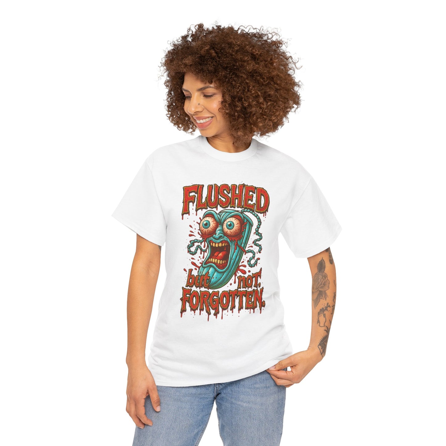Flushed But Not Forgotten – Blood Red Letter Horror Tee