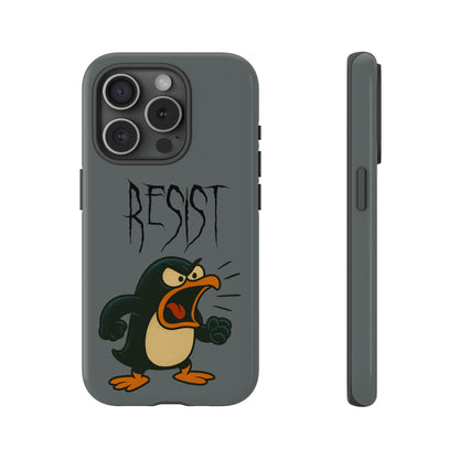 Resist Angry Penguin Phone Case — Protective iPhone Case with Bold Cartoon Design