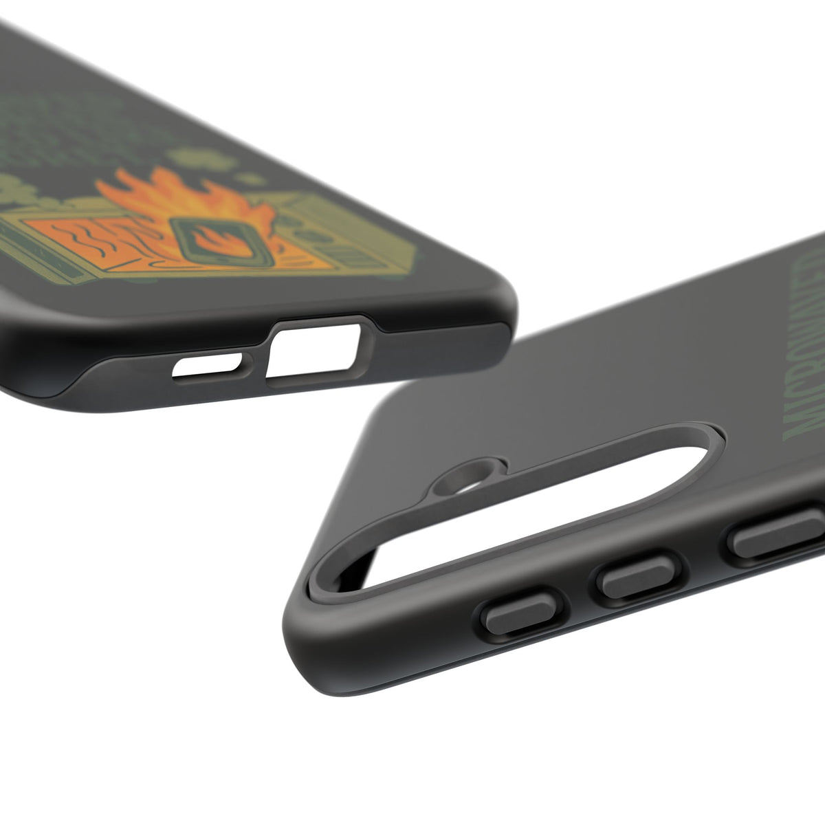 Microwaved Memories Phone Case — 'Microwaved Memories. Tasted Like Regret.' Retro Fire Design