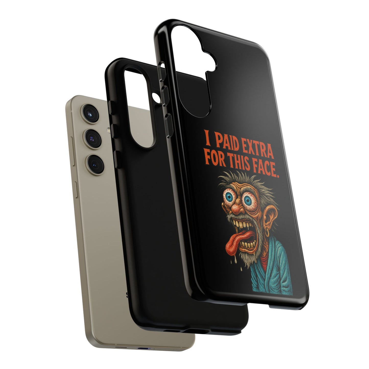 Funny ‘I Paid Extra For This Face’ Phone Case — Retro Horror Cartoon Design