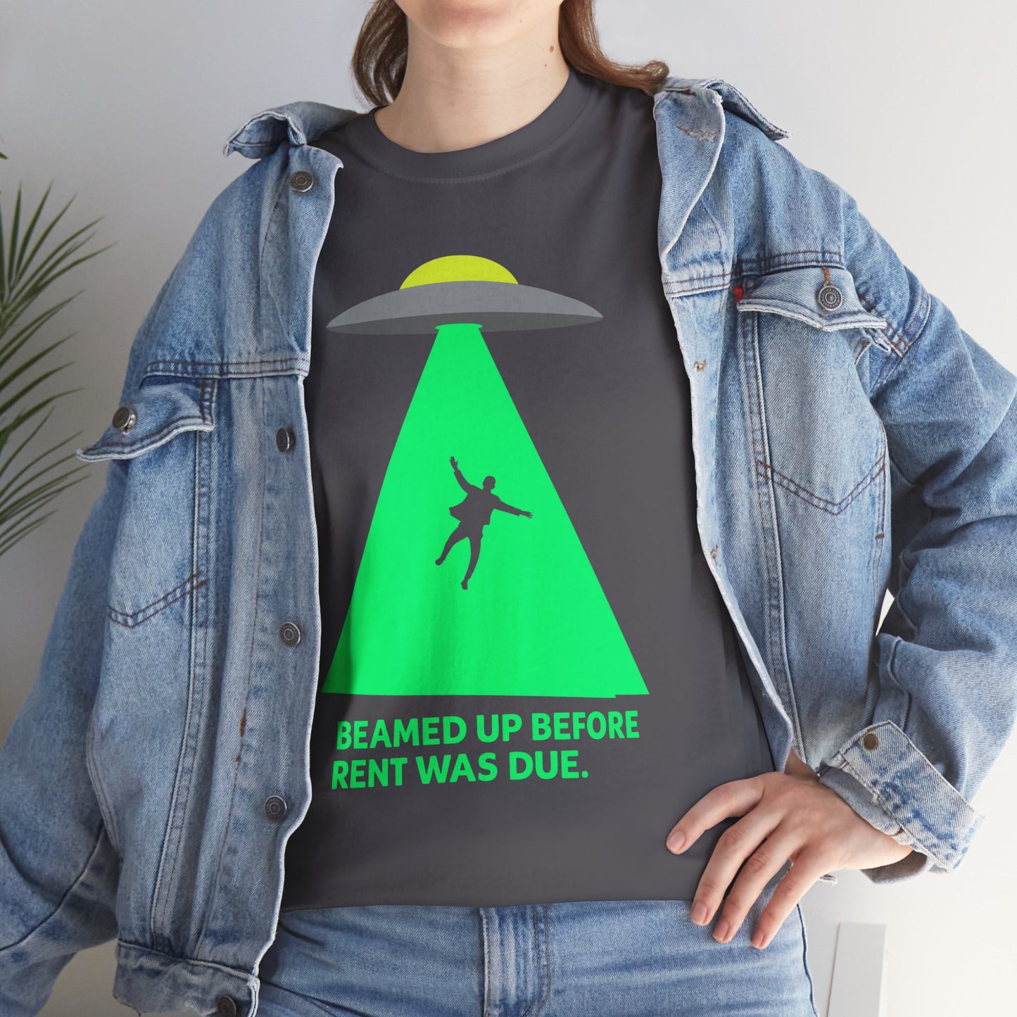 Beamed Up Before Rent Was Due – Funny UFO Alien Abduction T-Shirt