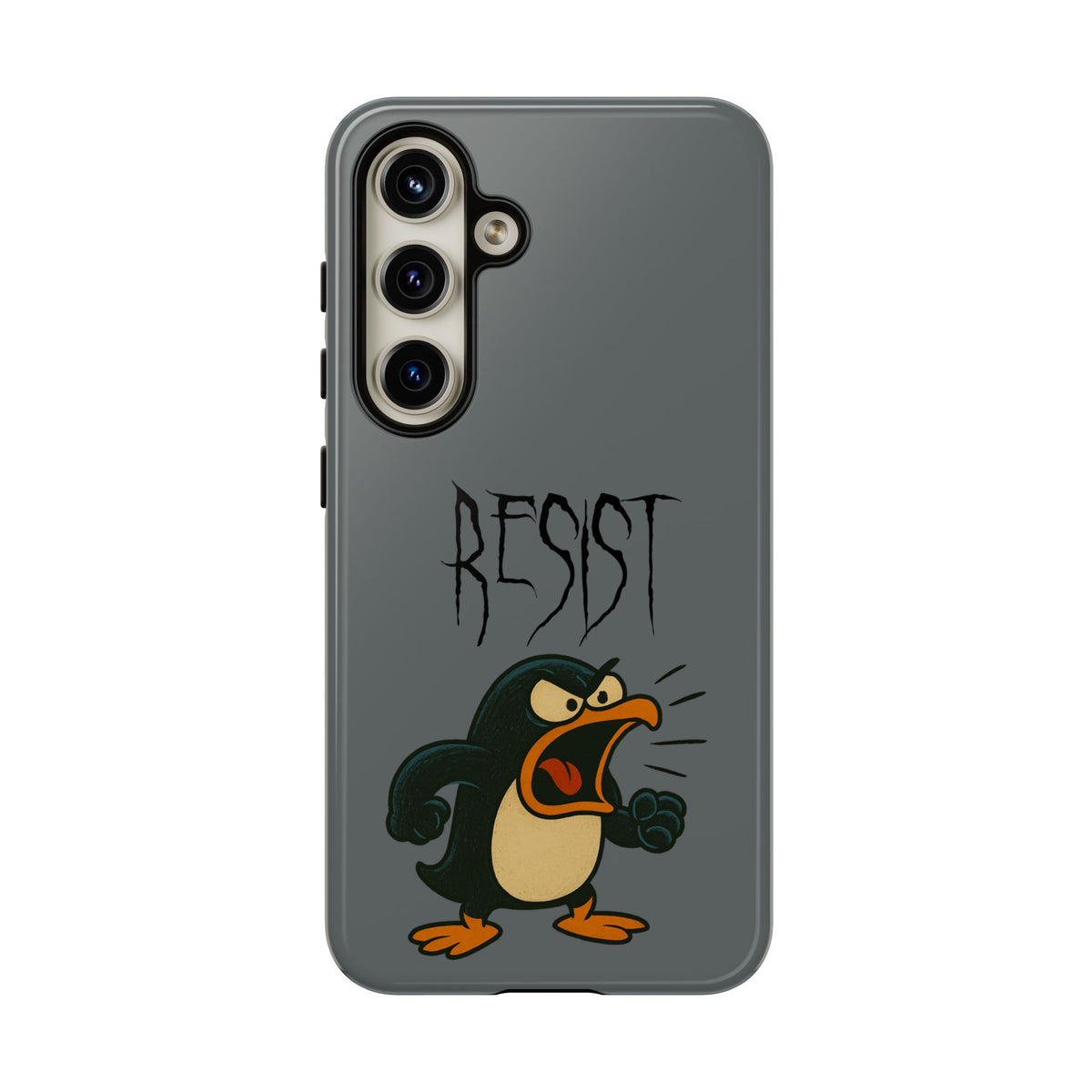 Resist Angry Penguin Phone Case — Protective iPhone Case with Bold Cartoon Design