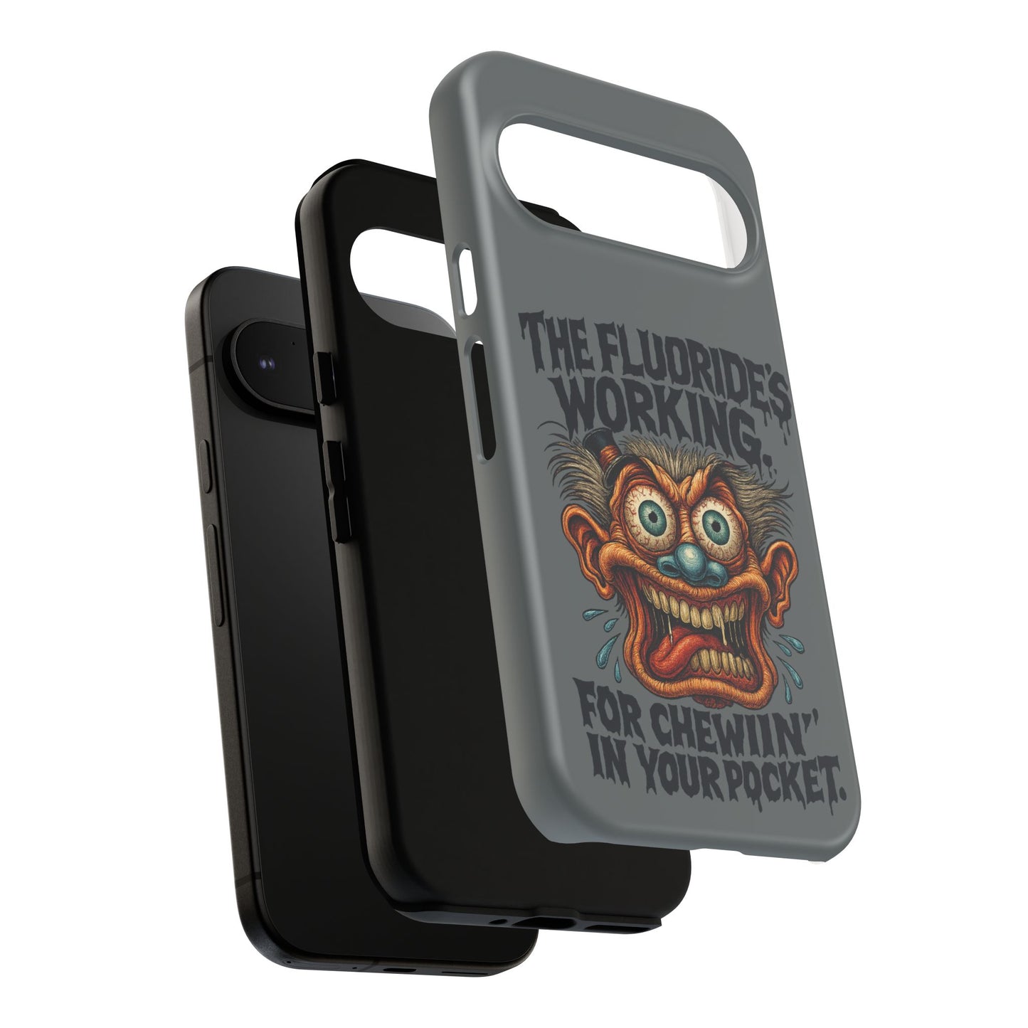 Phone Case — Retro Horror Graphic “The Fluoride’s Working” Shock Art