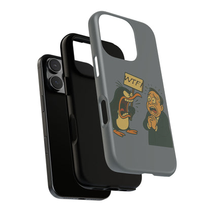 Phone Case - Cartoon Penguin Yelling 'WTF' at Shocked Man, Funny Protective iPhone Cover