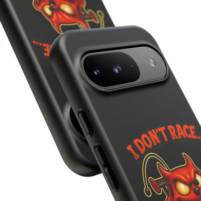 I Don't Race I Chase Phone Case — Cartoon Demon Hot Rod Design