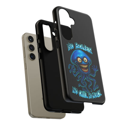 Phone Case — 'No Bones, No Chill, No Mercy' Blue Jellyfish Horror Design