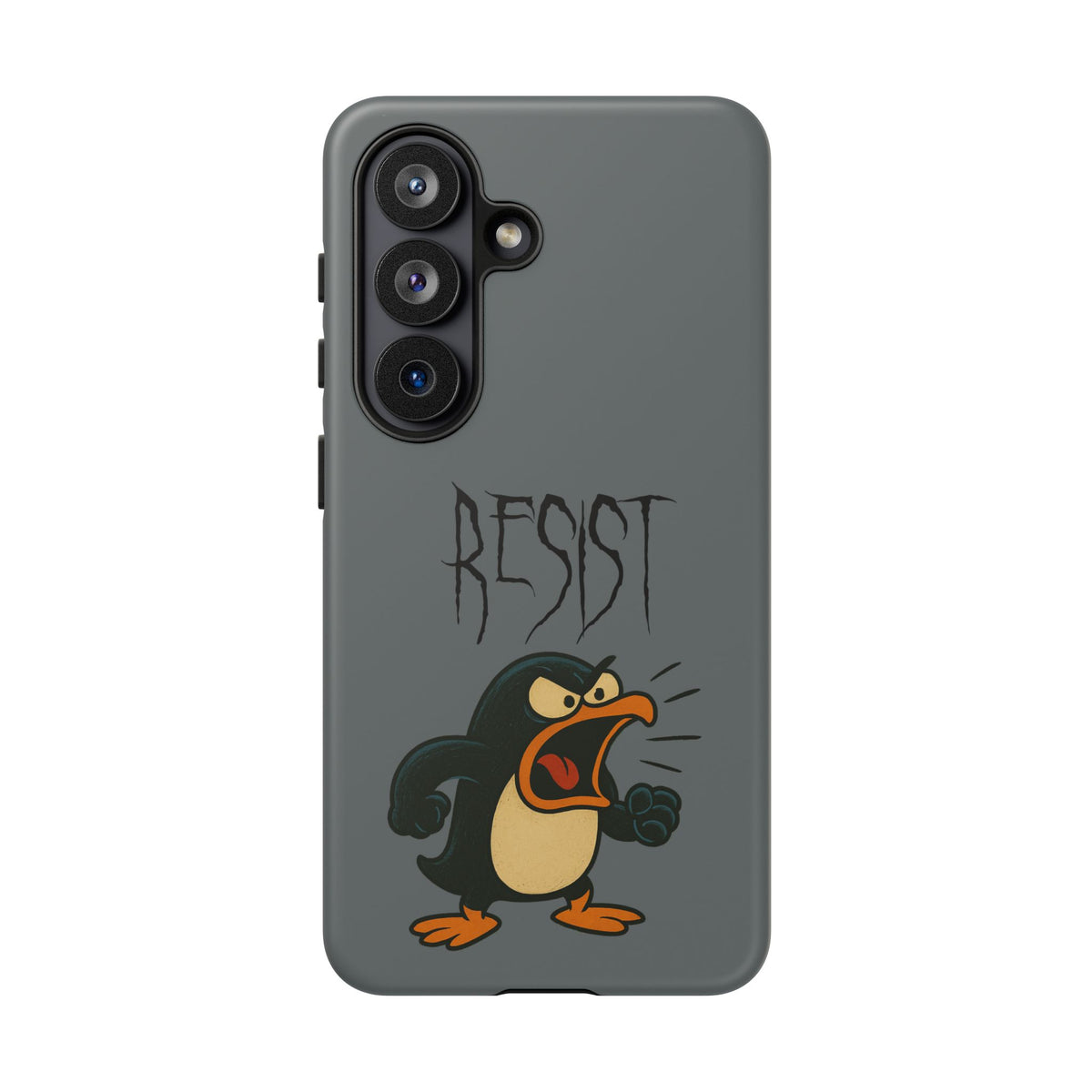 Resist Angry Penguin Phone Case — Protective iPhone Case with Bold Cartoon Design