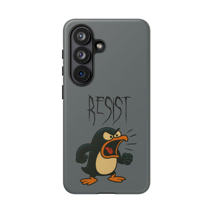 Resist Angry Penguin Phone Case — Protective iPhone Case with Bold Cartoon Design