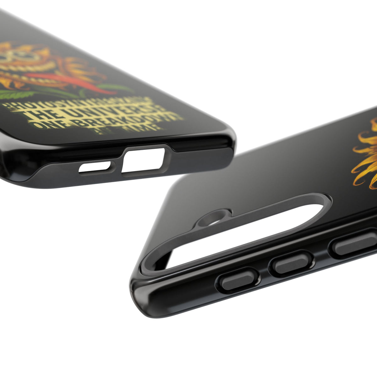 Phone Case - Smiling Sunflower Design with "Photosynthesizing the Universe One Breakdown at a Time"