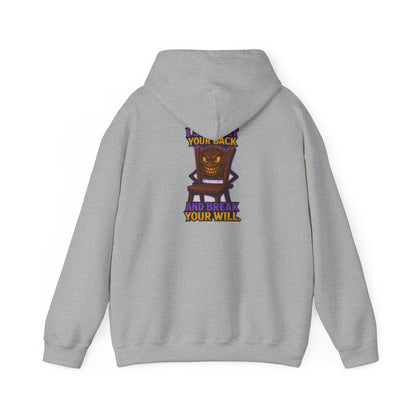 Horror Throne Hoodie — 'I’ll Watch Your Back and Break Your Will' Graphic Pullover