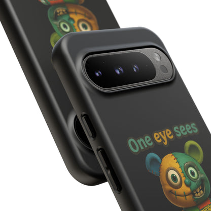 Phone Case — 'One Eye Sees, The Other Sees Your Browser History' Patchwork Bear Design
