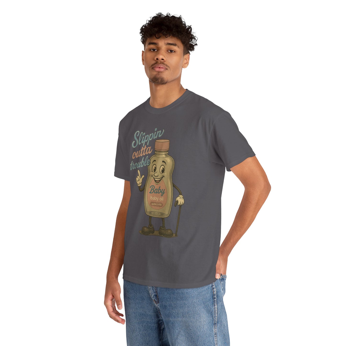 Slippin' Outta Trouble – Vintage Baby Oil Cartoon Tee