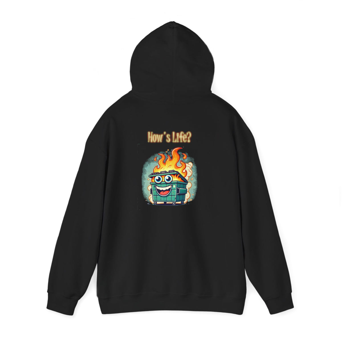 Dumpster Fire Hoodie - Funny Cartoon Trash Bin on Fire Graphic Hoodie