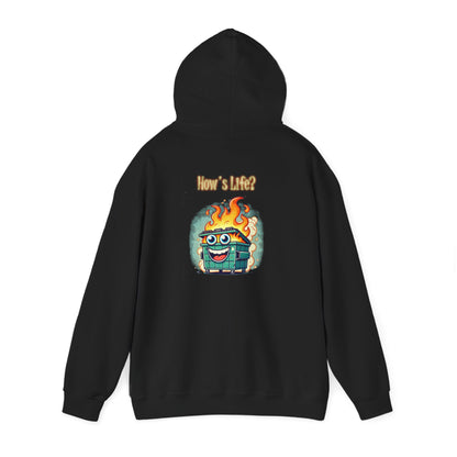 Dumpster Fire Hoodie - Funny Cartoon Trash Bin on Fire Graphic Hoodie
