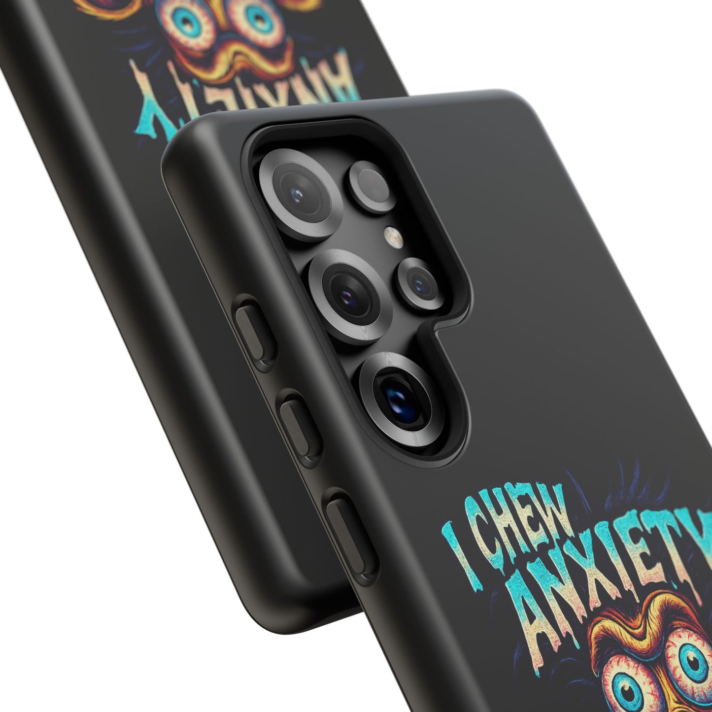 Phone Case — "I Chew Anxiety Like Bubblegum" Retro Monster Design