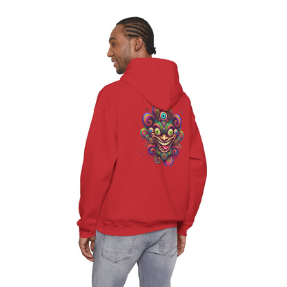 Psychedelic Smiling Jester Hoodie – Colorful Trippy Festival Sweatshirt