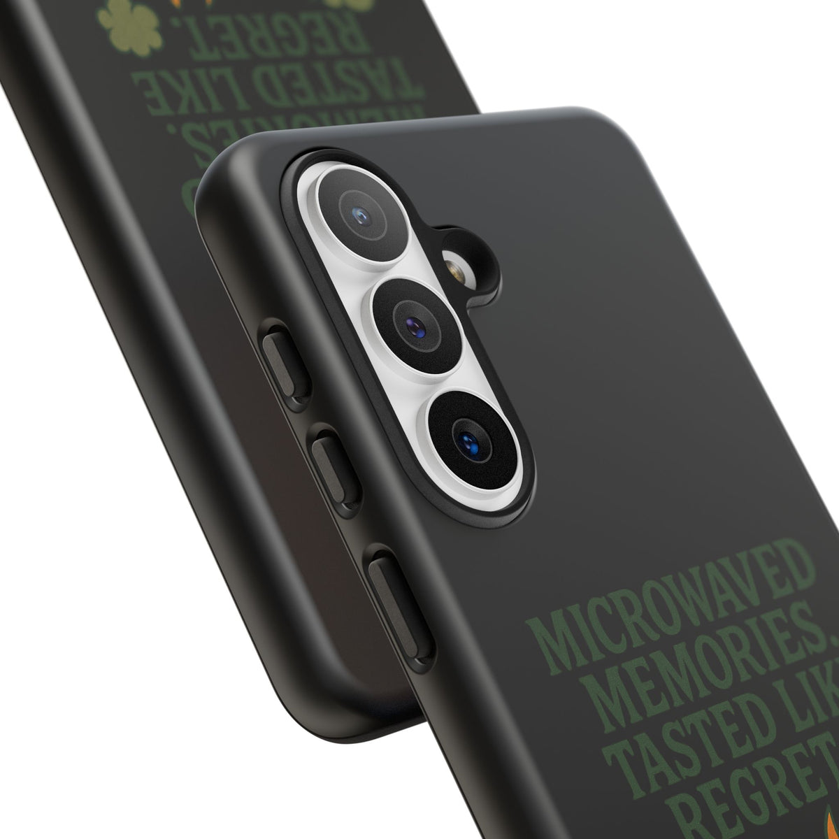 Microwaved Memories Phone Case — 'Microwaved Memories. Tasted Like Regret.' Retro Fire Design
