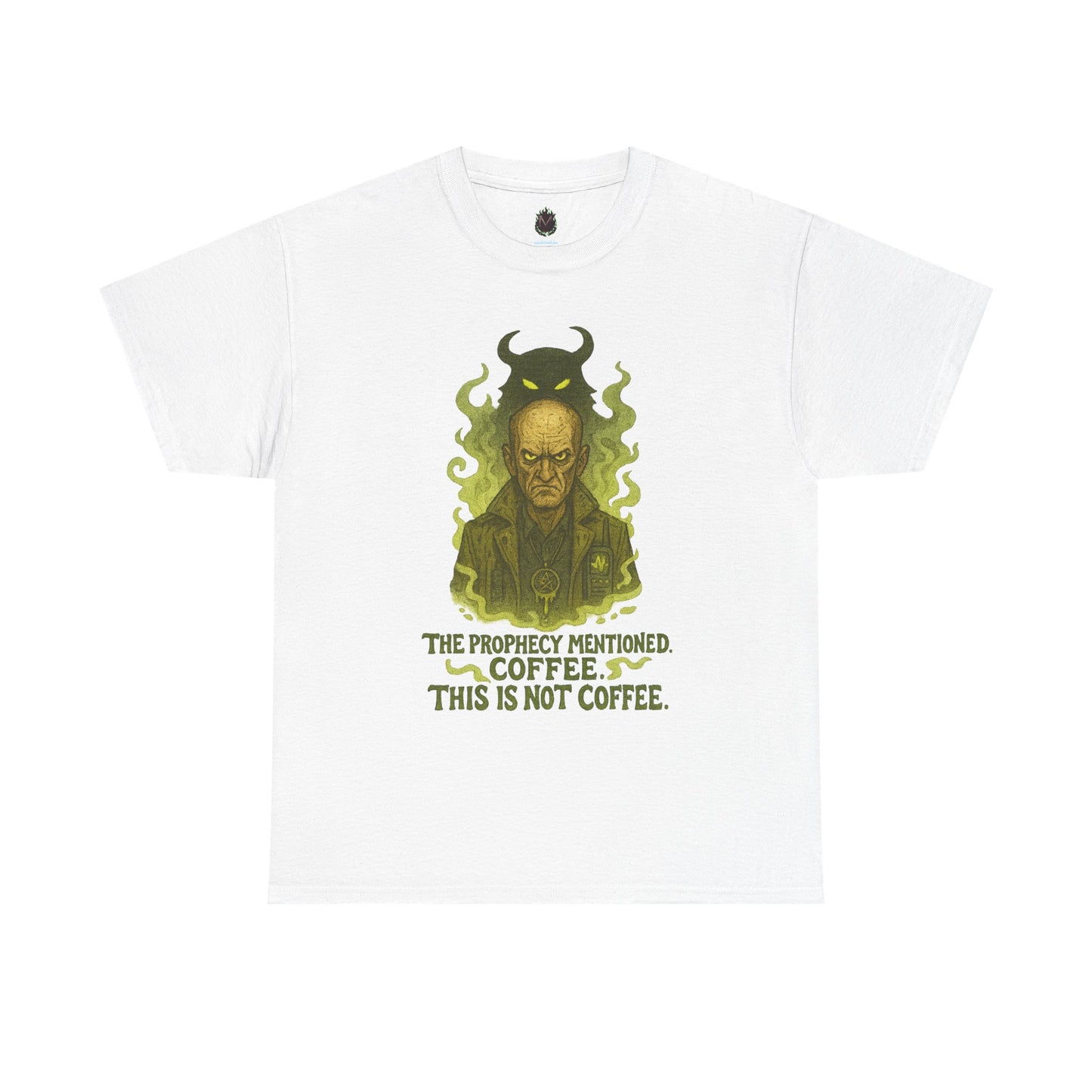 Prophecy Mentioned Coffee Illustration Tee | Funny Demon Barista Shirt