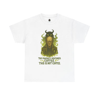 Prophecy Mentioned Coffee Illustration Tee | Funny Demon Barista Shirt
