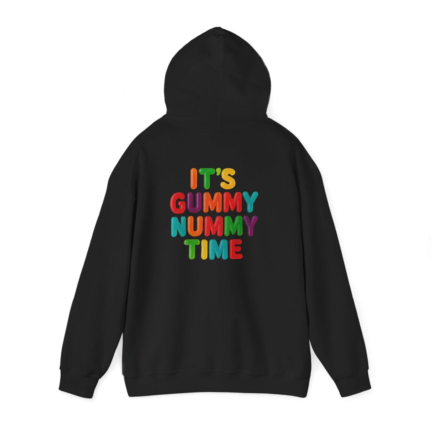 Gummy Nummy Time Hoodie — Colorful Retro Candy Phrase Pullover