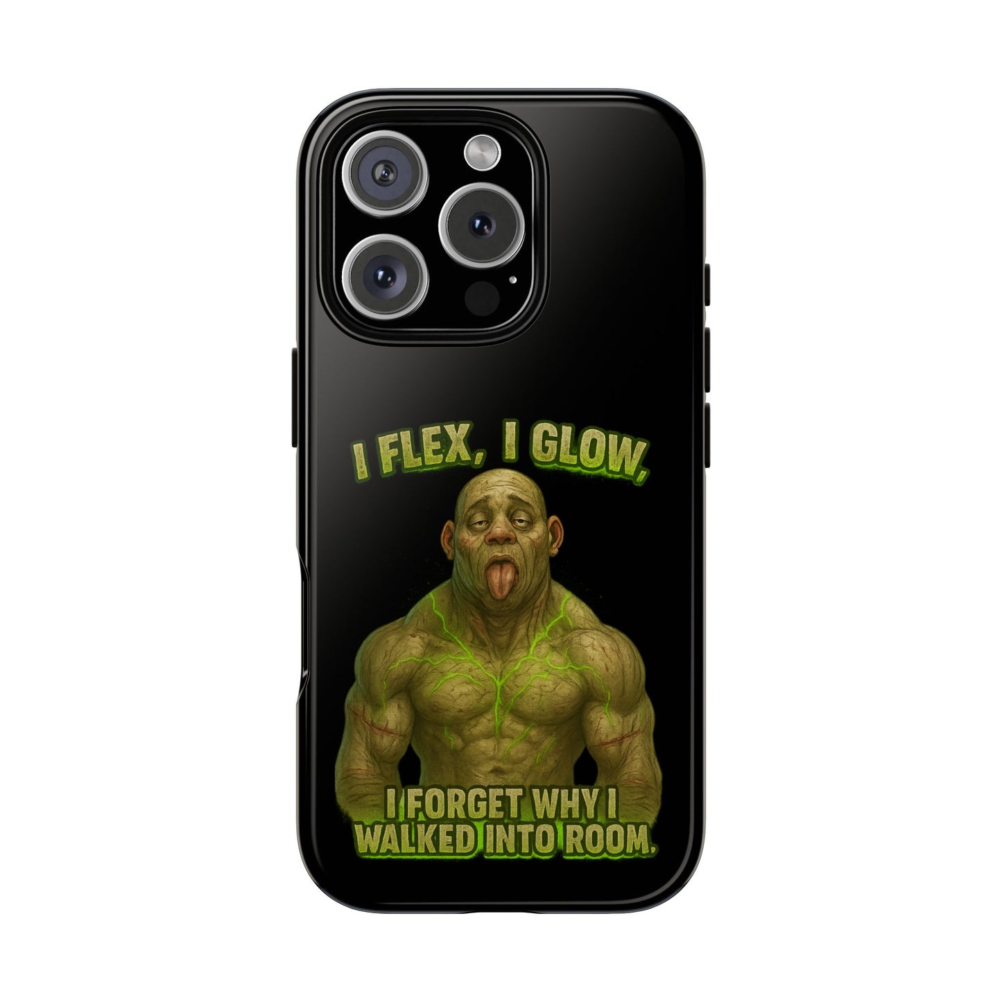 Funny Glow Gym Phone Case — "I Flex, I Glow" Humorous Bodybuilder Design