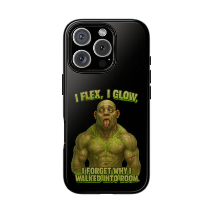 Funny Glow Gym Phone Case — "I Flex, I Glow" Humorous Bodybuilder Design