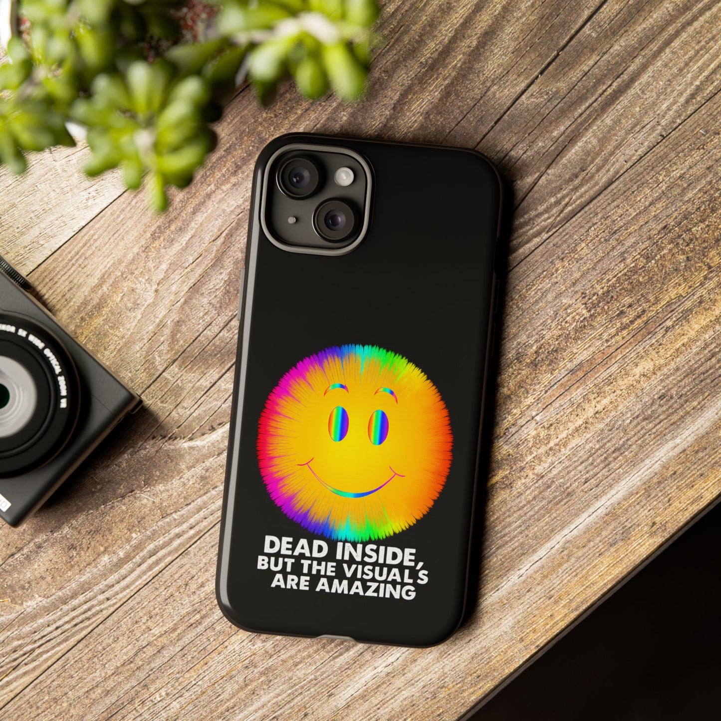Phone Case — 'Dead Inside, But the Visuals Are Amazing' Rainbow Smiley
