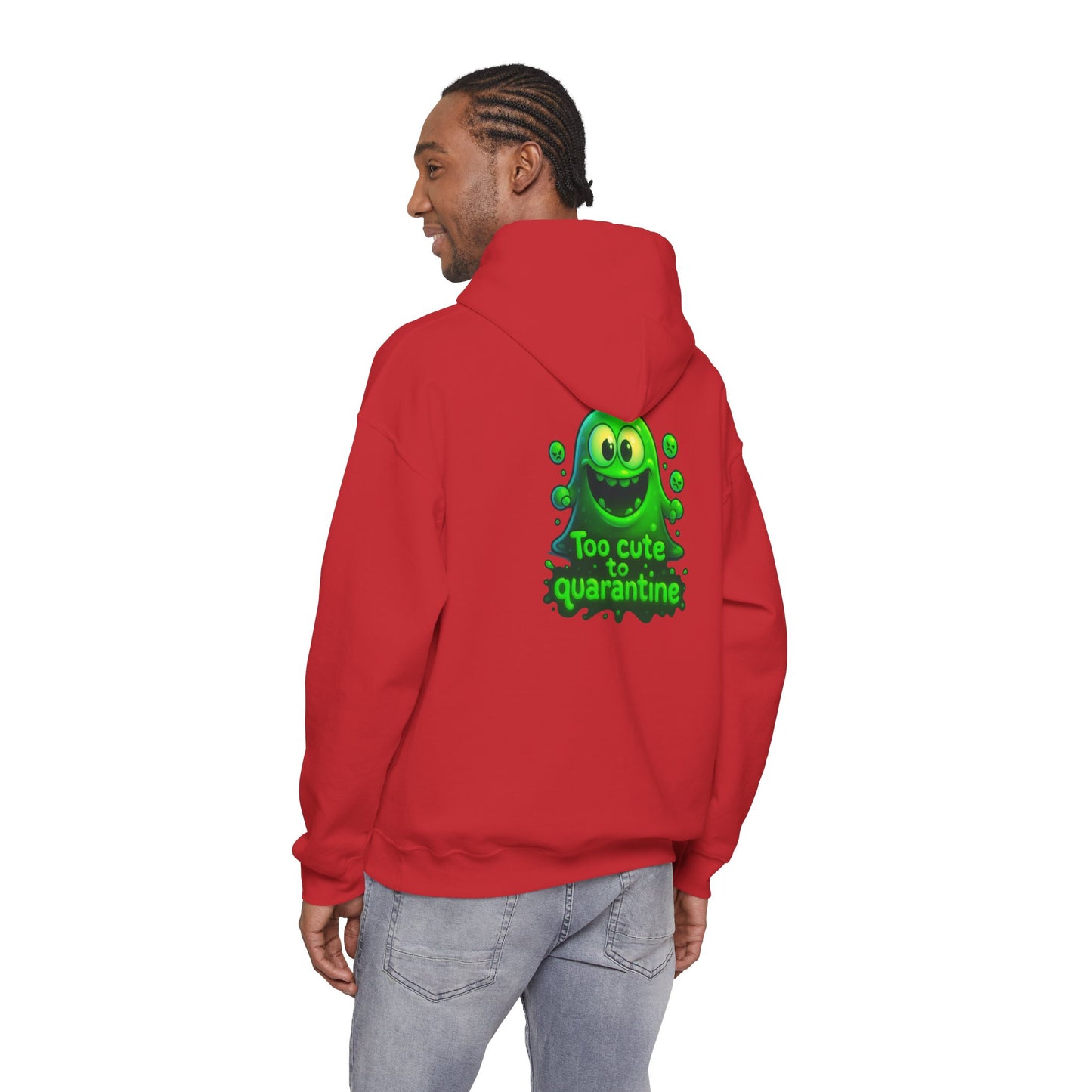 Too Cute to Quarantine Hoodie — Cute Green Slime Graphic Pullover