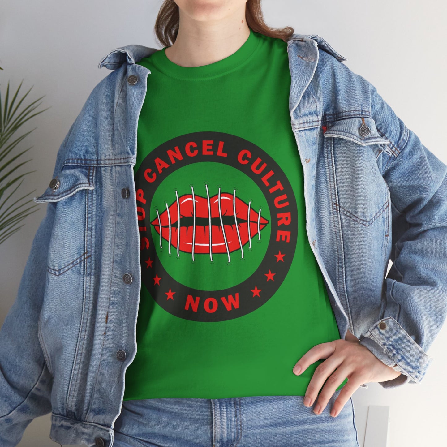 Stop Cancel Culture Now – Free Speech Tee (Barred Lips Design)