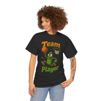 Team Player Basketball T-Shirt — Funny Pickle Mascot Sports Tee