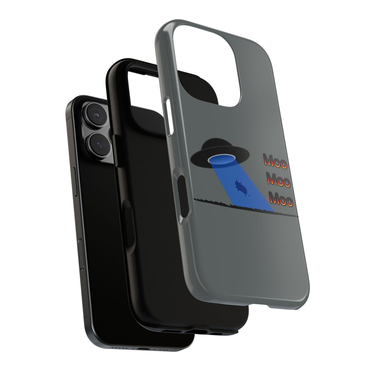 Phone Case — Funny UFO Cow Abduction Design with “Moo Moo Moo”