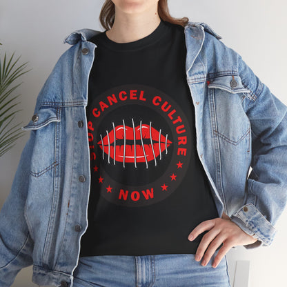 Stop Cancel Culture Now – Free Speech Tee (Barred Lips Design)