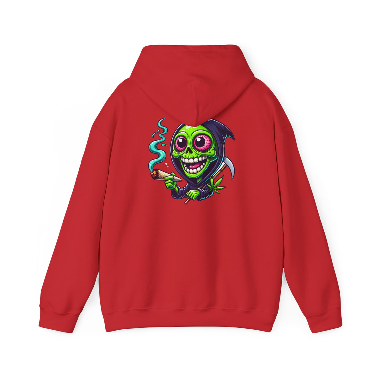 Grinning Green Grim Reaper Hoodie - Cute Creepy Smoking Skull Graphic Sweatshirt