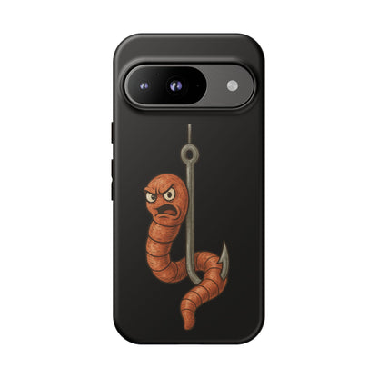Angry Worm on Hook Phone Case – Funny Fishing Humor Protective Cover