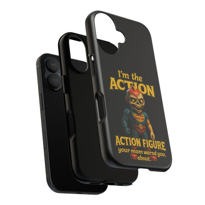 Action Figure Phone Case — "I'm the Action" Retro Skull Toy Design
