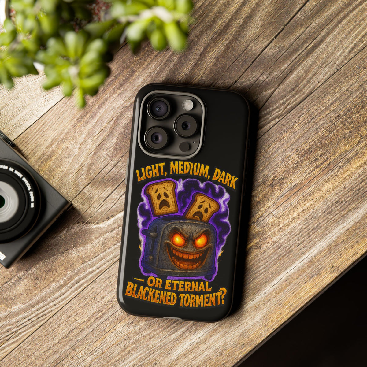 Phone Case — 'Light, Medium, Dark or Eternal Blackened Torment?' Spooky Toast & Toaster Horror Design