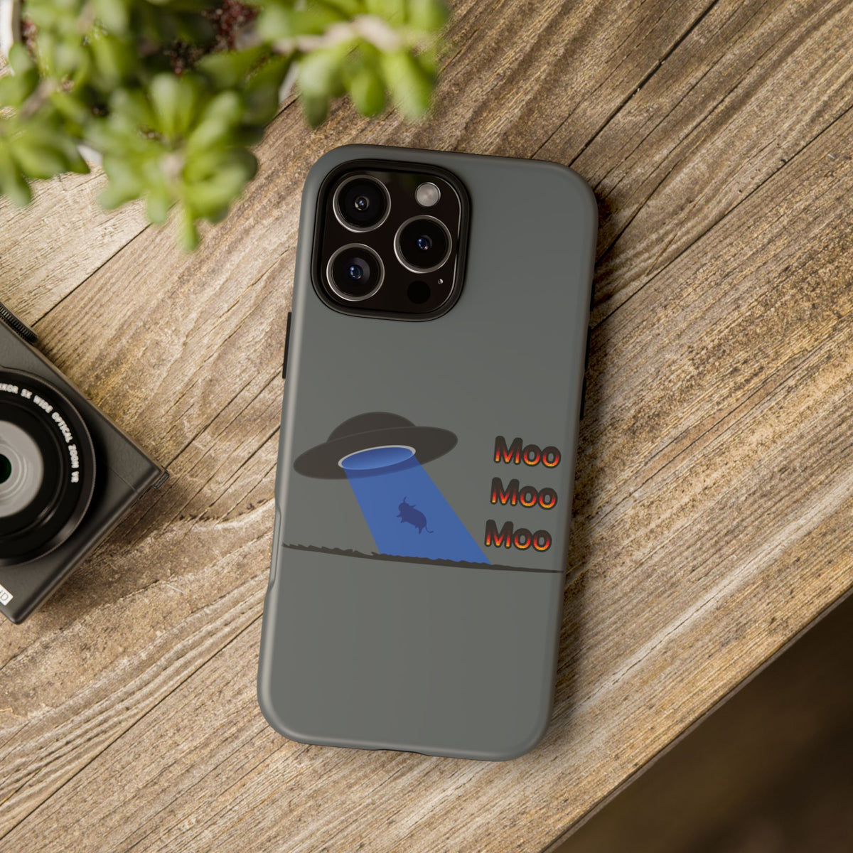 Phone Case — Funny UFO Cow Abduction Design with “Moo Moo Moo”