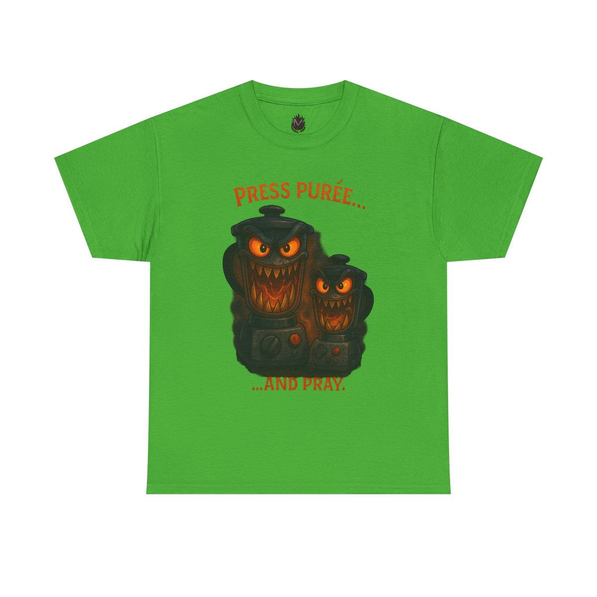 Halloween Pumpkin Tee - "Press Purée... and Pray" Spooky Jack-O'-Lantern T-Shirt