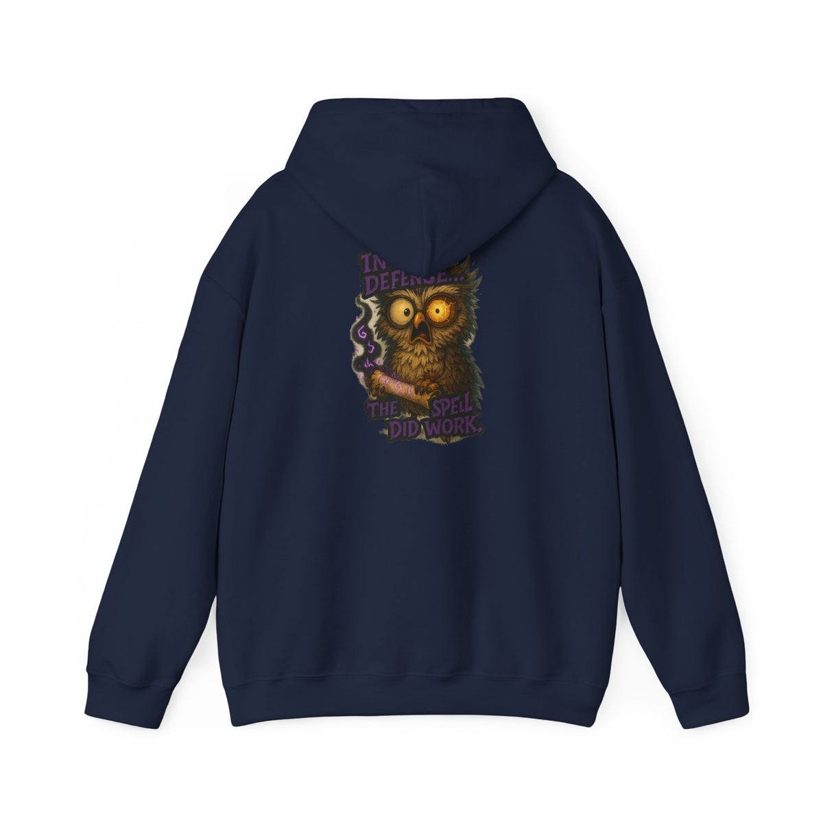 Owl With Scroll Hoodie — Vintage Spooky Owl Back Print Hooded Sweatshirt