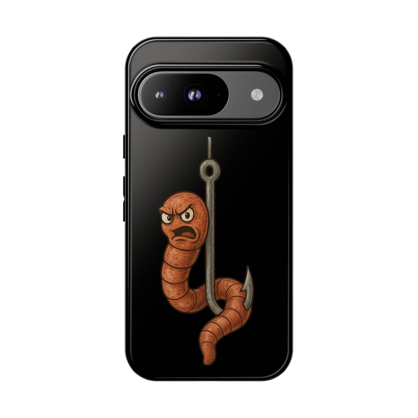 Angry Worm on Hook Phone Case – Funny Fishing Humor Protective Cover