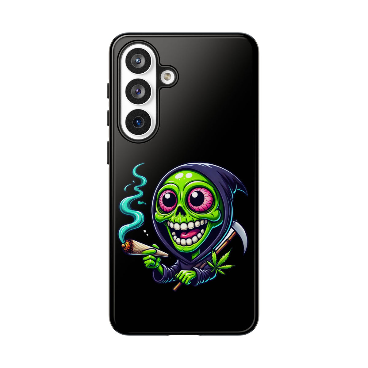 Grinning Stoner Grim Reaper Phone Case – Cannabis Skull iPhone Cover