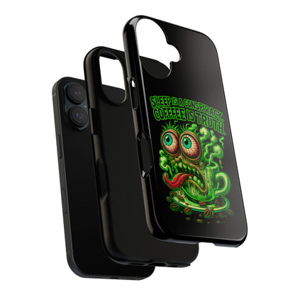 Phone Case — “Sleep Is a Conspiracy, Coffee Is Truth” Retro Monster Design