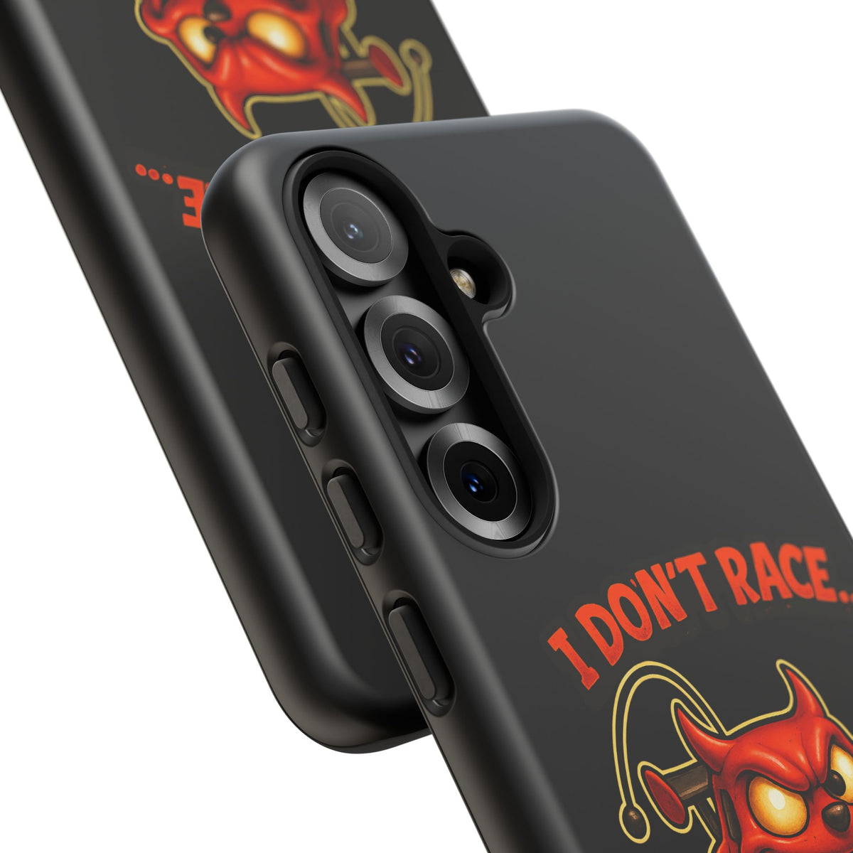 I Don't Race I Chase Phone Case — Cartoon Demon Hot Rod Design