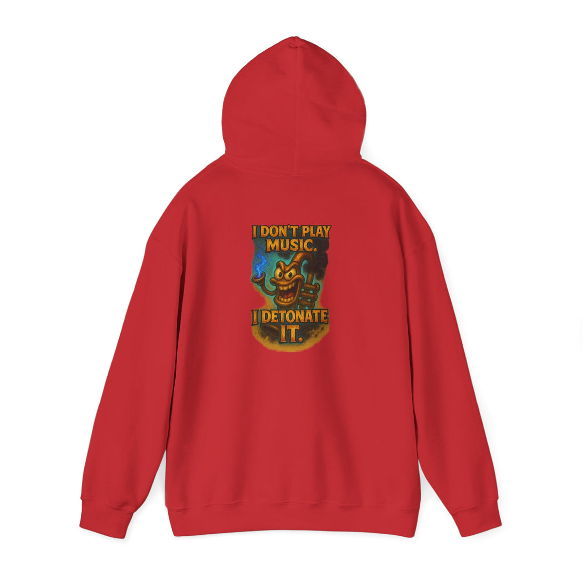Detonate the Music Hoodie — Retro Guitar Skull Rock Band Pullover
