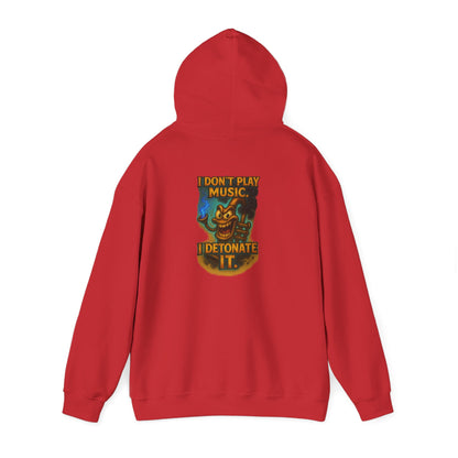 Detonate the Music Hoodie — Retro Guitar Skull Rock Band Pullover