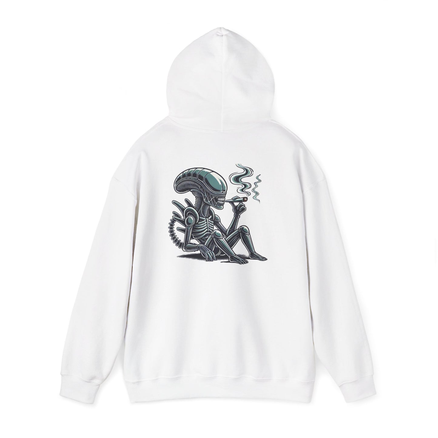 Alien Chill Hoodie – Retro Smoking Xenomorph Graphic Pullover