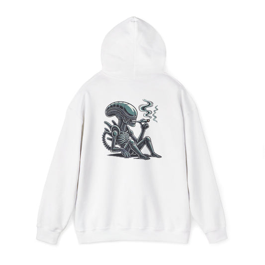 Alien Chill Hoodie – Retro Smoking Xenomorph Graphic Pullover
