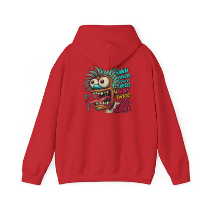 Skater Monster Graphic Hoodie — “Yawn Once, Yawn Twice, Never Appear” Retro Skate Pullover