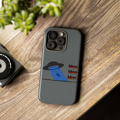 Phone Case — Funny UFO Cow Abduction Design with “Moo Moo Moo”